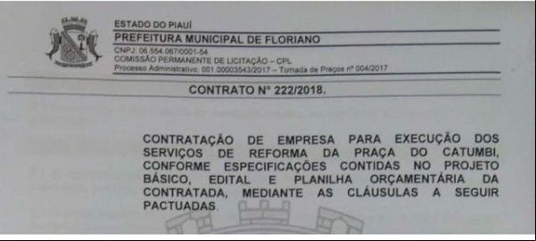 Maurício Bezerra comemora contrato para reforma da Praça do bairro Catumbi.(Imagem:FlorianoNews)