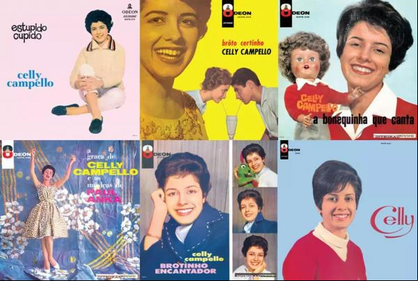 Capas dos seis álbuns lançados por Celly Campello entre 1959 e 1968.(Imagem: Reprodução / Montagem Mauro Ferreira )