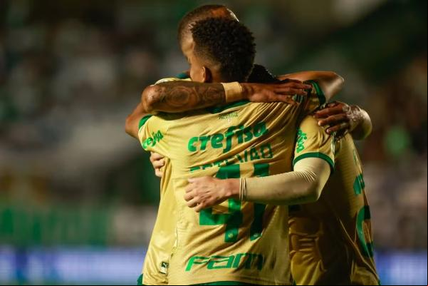 Jogadores do Palmeiras comemoram gol contra o Juventude.(Imagem:Luiz Erbes/AGIF)
