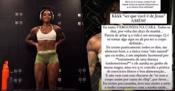 Patrícia Ramos rebate comentário sobre uso de hormônios para manter o corpo definido.(Imagem: Instagram)