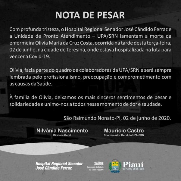 Hospital Regional divulgou nota lamentando o falecimento da enfermeira.(Imagem:Divulgação)
