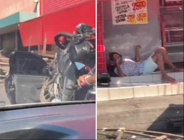 Acidente deixa moto pendurada em porta de carro em Teresina; motociclista foi levado para o HUT(Imagem:Reprodução)