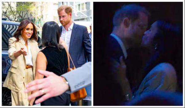 Registros da chegada de Meghan Markle e Príncipe Harry em evento em Nova York e o casal se beijando nos bastidores do encontro.(Imagem:Getty Images/Instagram)