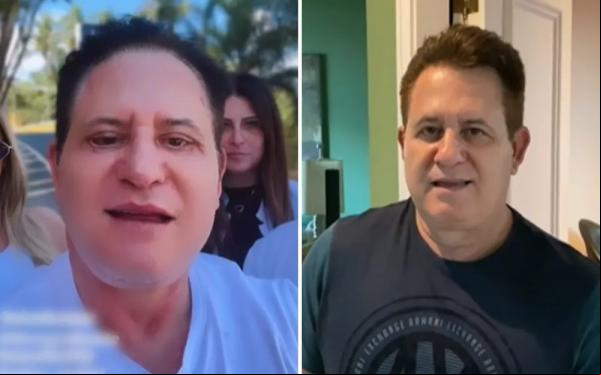 À esquerda, Marrone depois da cirurgia facial; à direita, o cantor antes do procedimento.(Imagem:Reprodução/Redes sociais )