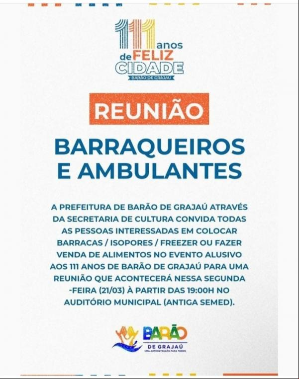 Prefeitura de Barão de Grajaú convoca vendedores ambulantes para reunião(Imagem:Divulgação)