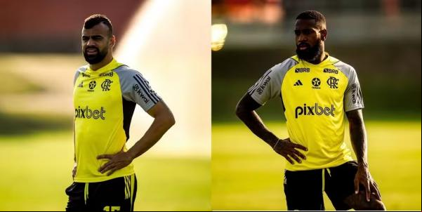 Fabrício Bruno e Gerson no treino desta quarta-feira no Flamengo.(Imagem:Montagem em cima de fotos de Marcelo Cortes/Flamen)
