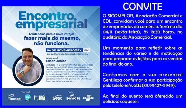 Encontro Empresarial irá discutir as vendas de final de ano em Floriano(Imagem:Divulgação)