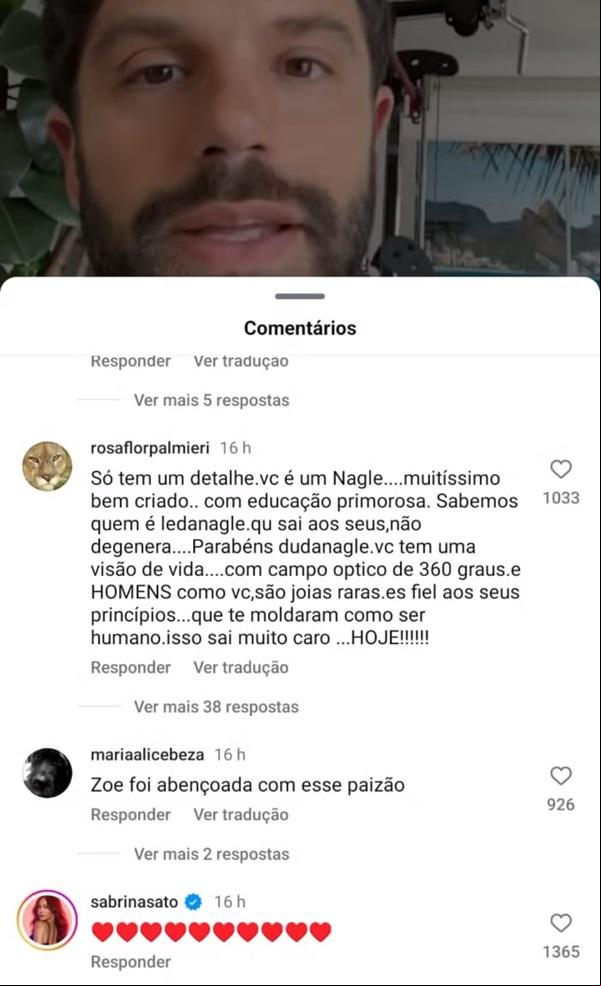 Sabrina Sato comentou post do ex Duda Nagle (Imagem:Reprodução Instagram)
