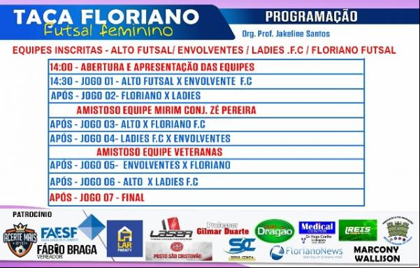 Abertura da Taça Floriano de Futsal Feminino acontece neste sábado.(Imagem:FlorianoNews)