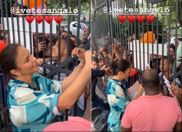 Ivete Sangalo cumprimenta fãs em seu prédio em Salvador.(Imagem:Reprodução/Instagram)