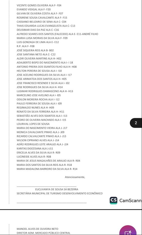 Lista com nomes dos permissionários convocados para reunião (Imagem:Divulgação)
