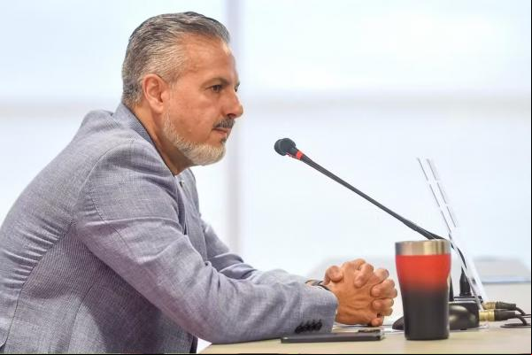 José Boto em sua primeira entrevista coletiva no Flamengo.(Imagem:Marcelo Cortes / CRF)