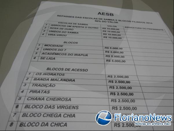Prefeitura de Floriano realizou ree financeiro para escolas e blocos de samba.(Imagem:FlorianoNews)